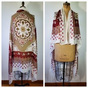 Sarong Scarf 52x52" Wrap Large Lightweight Burgundy Green Beige Floral